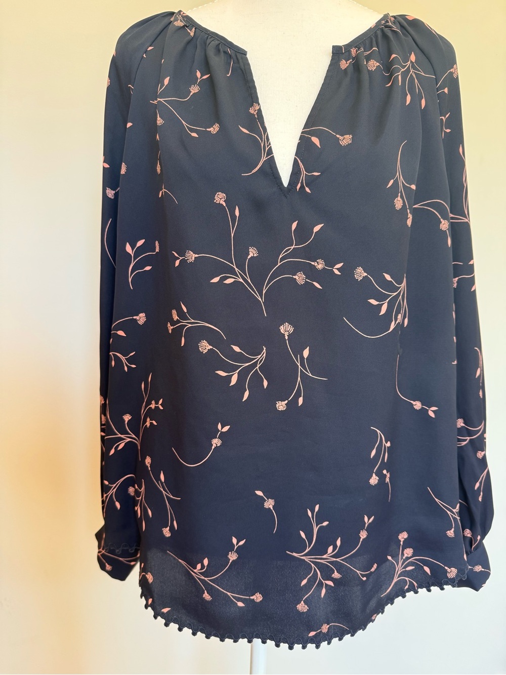 Joie Navy Blue Blouse with Pink Floral Print